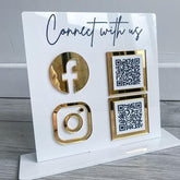 Quadruple Social Media QR Code | Sign & Stand | Acrylic Business Sign